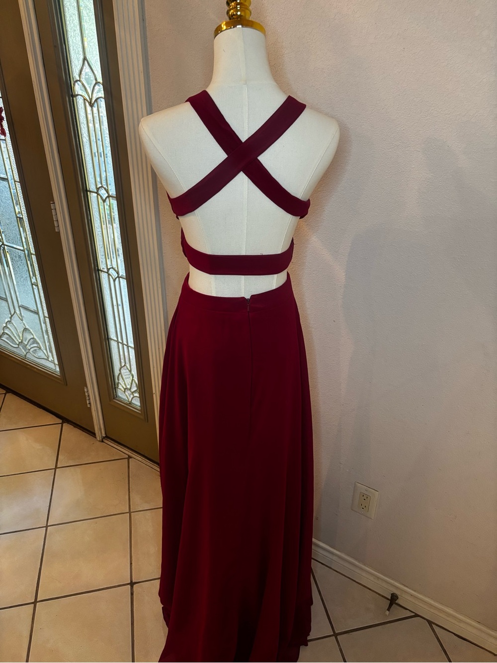 Women's Burgundy Cross-Back Evening Dress